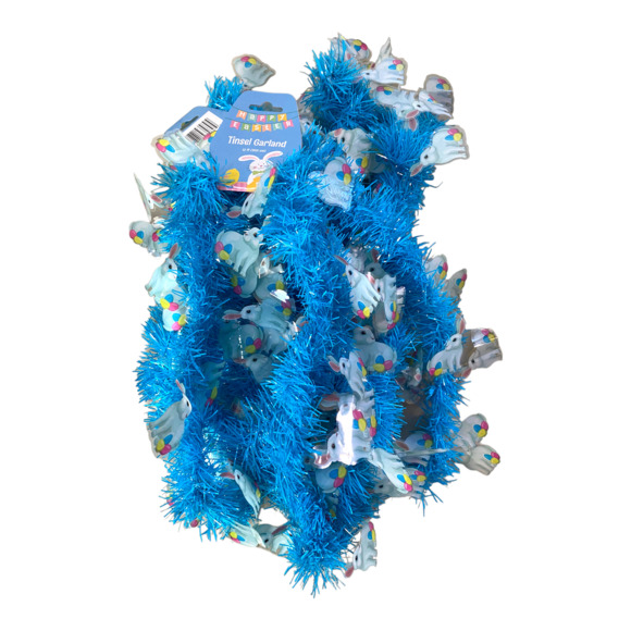 24 Feet Blue Easter Bunnies Easter Tinsel Garland Spring Mantle Home Door Decor - Picture 2 of 3